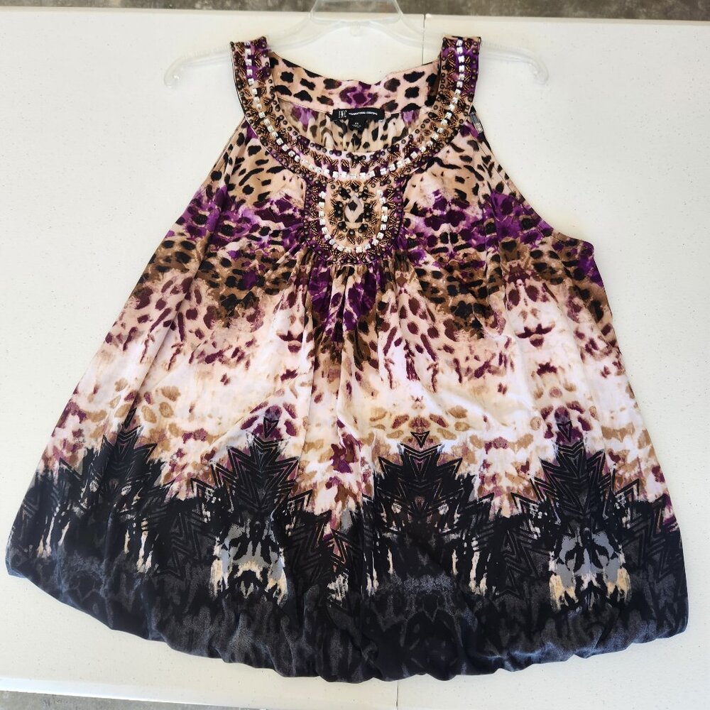 INC Halter Top, Cream, Brown, Black, Purple Print, Plus Size 2X